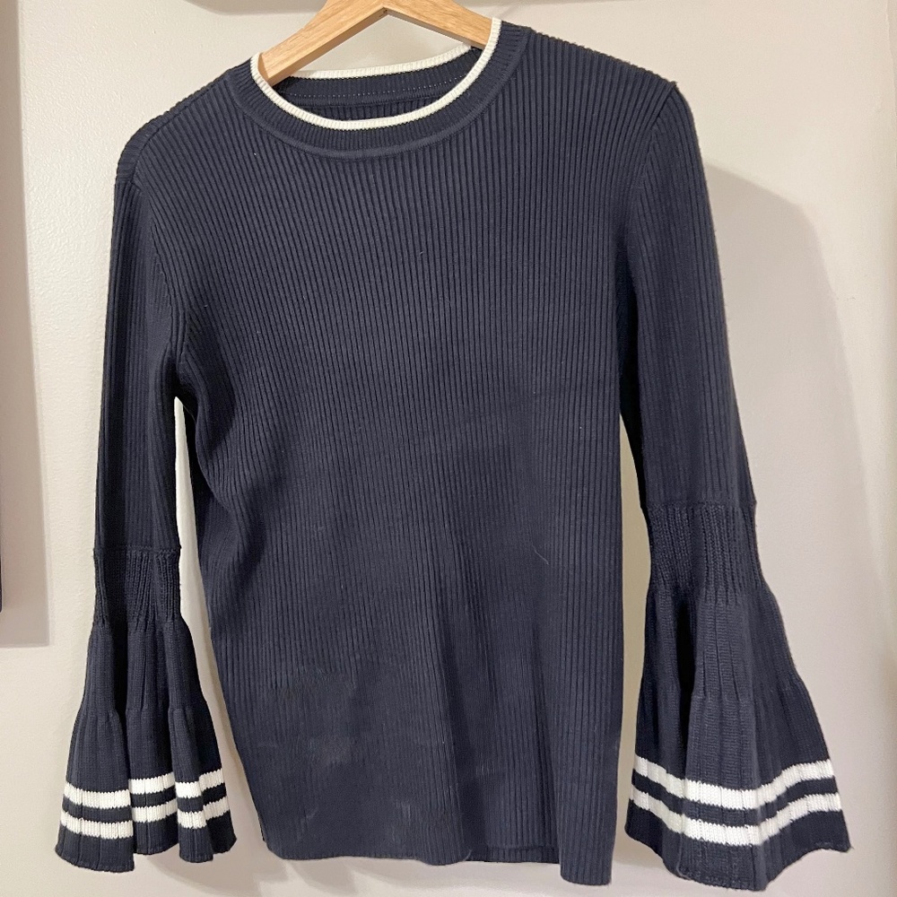 La Nouvelle Renaissance Bell Sleeve Sweater, Navy Blue, Size M